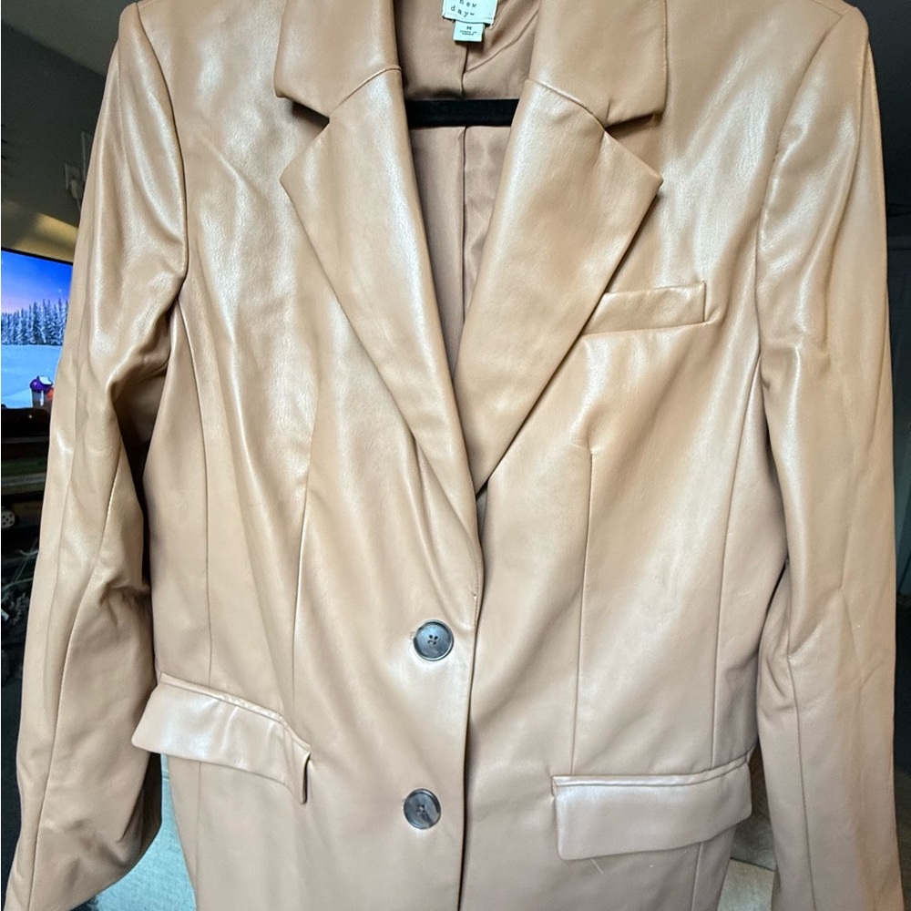 a new day Women's Tan Faux Leather Blazer